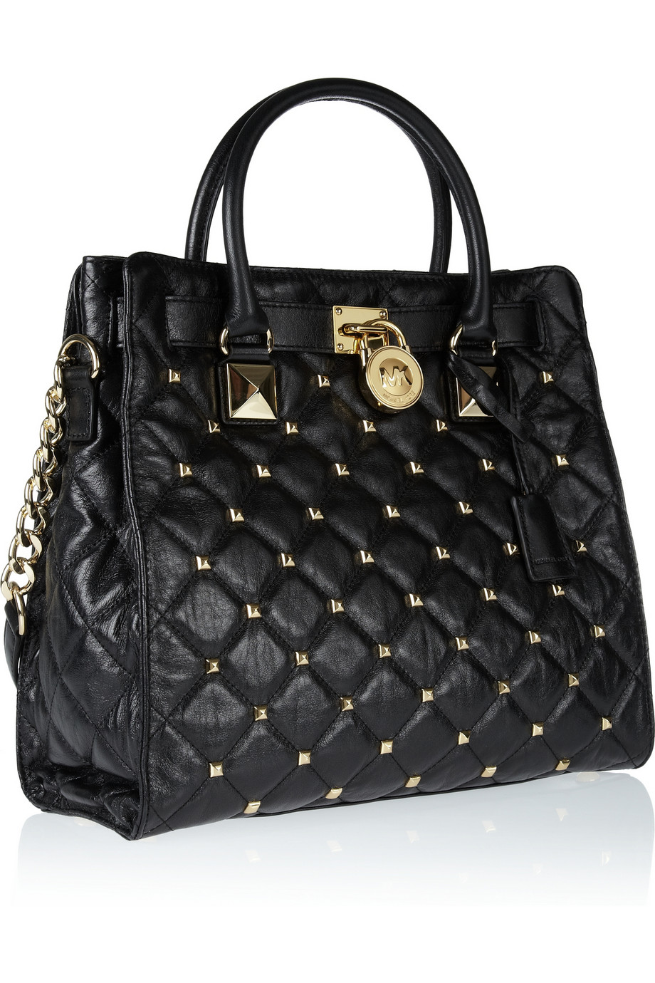 MICHAEL Michael Kors Hamilton Studded Quilted Leather Tote in Black | Lyst