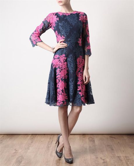Erdem Anna Silk and Lace Dress in Pink (blue pink) | Lyst