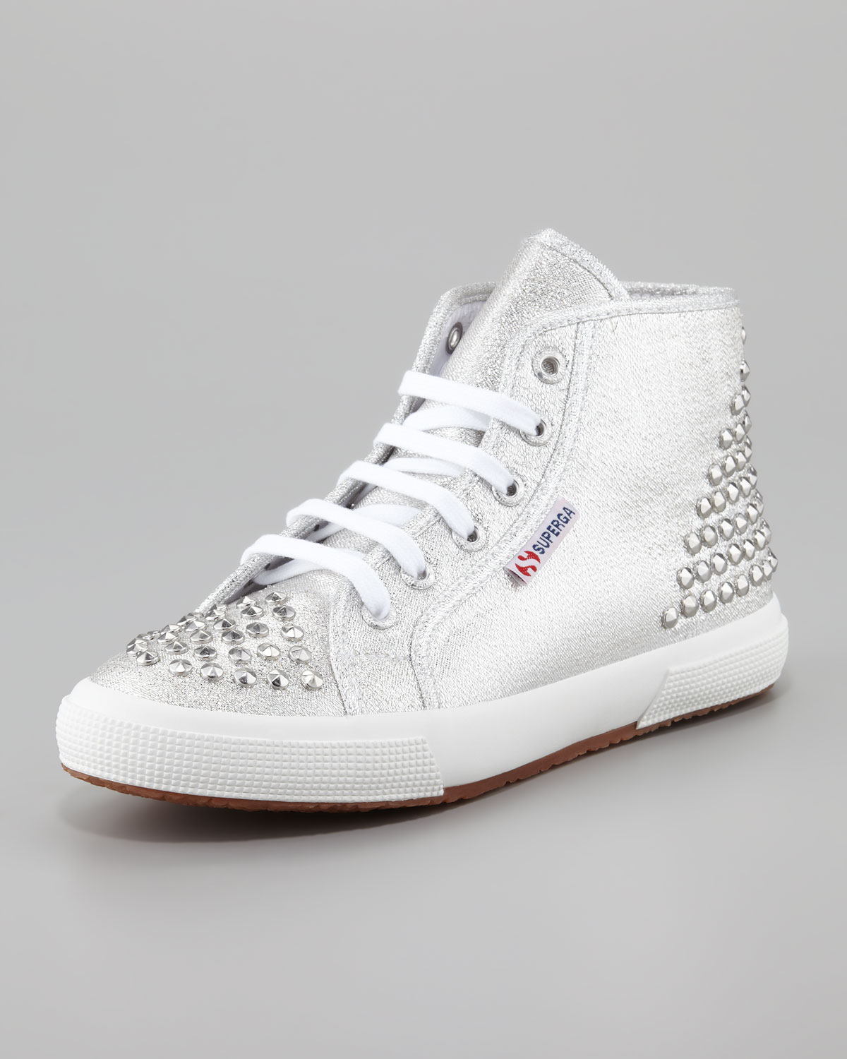 Download Superga Studded Metallic Canvas Hitop Sneaker Silver - Lyst