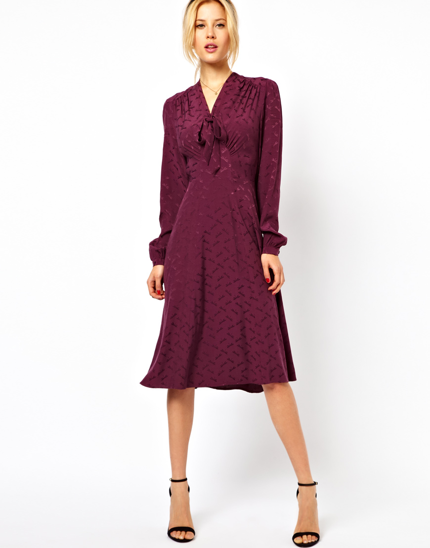 pussy bow midi dress
