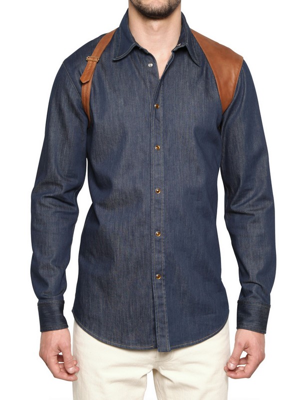 Tシャツ・カットソー alexander mcqueen Blue Shirt with Buttons in Cotton Man eCom-828259QNAAX4331_F.jpg?v=2