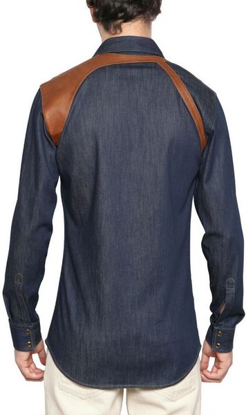 Alexander Mcqueen Cotton Denim Leather Harness Shirt in Blue for Men | Lyst