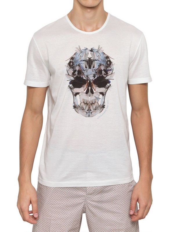 Lyst - Alexander mcqueen Dragonfly Skull Cotton Jersey T-shirt in White ...