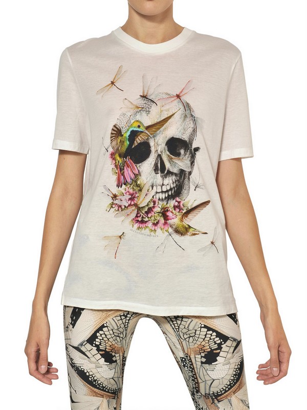 Alexander McQueen Skull Bird Fly Cotton Jersey T-shirt in White - Lyst