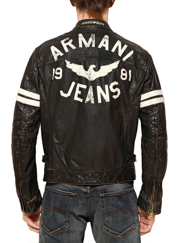 Armani Jeans Vintage Leather Biker Jacket in Black for Men | Lyst UK