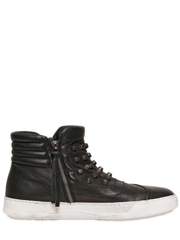 Lyst - Bb Bruno Bordese Studded Washed Leather Sneakers in Black for Men