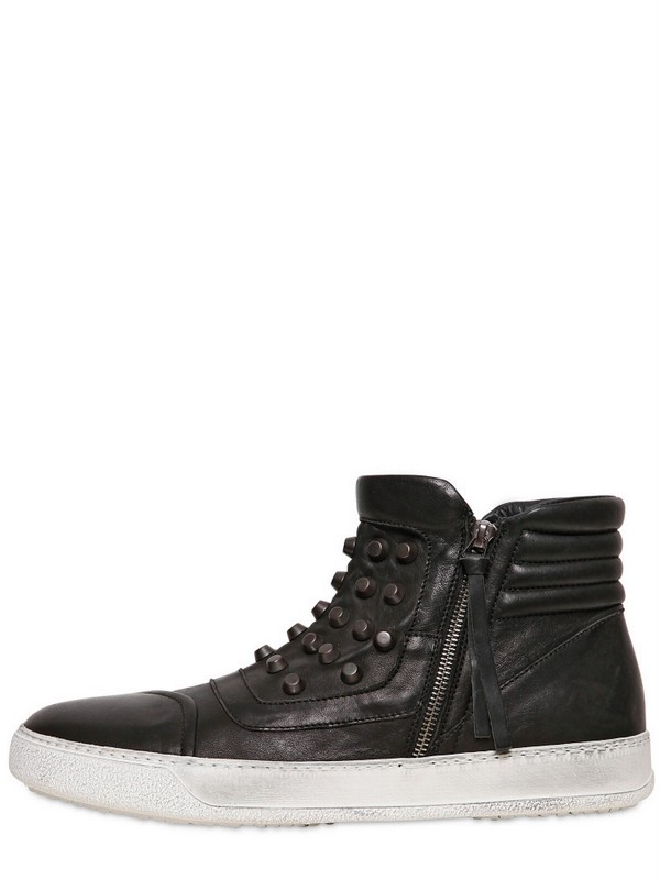 Lyst - Bb Bruno Bordese Studded Washed Leather Sneakers in Black for Men