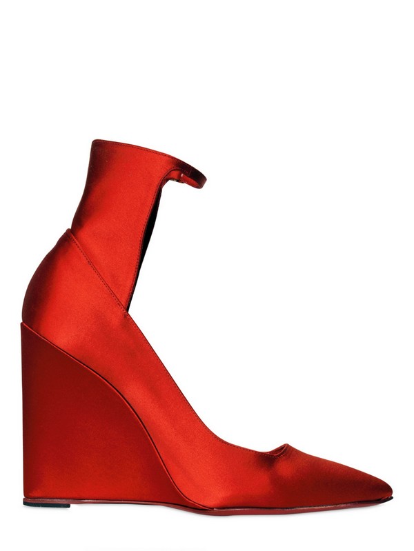 red satin wedges