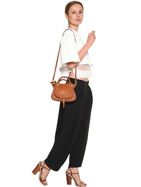 Chlo Mini Marcie Textured Leather Bag in Brown (tan) | Lyst  