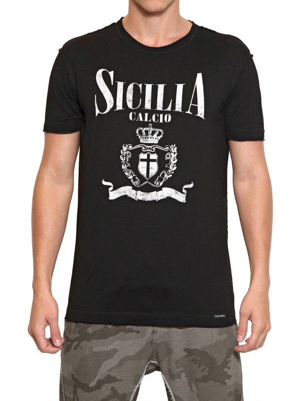 Dolce & Gabbana Sicilia Football Cotton Jersey Tshirt in Black for Men ...