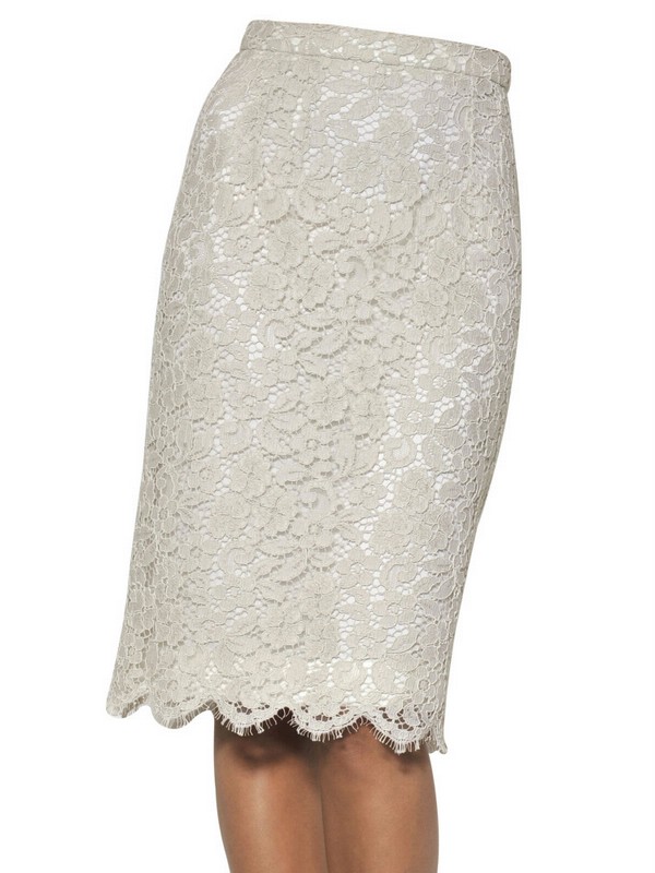 Lyst - Dolce & Gabbana Cotton Viscose Lace Galon Skirt in White