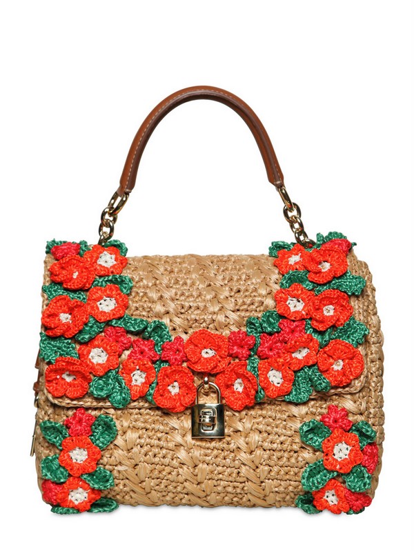 Dolce & Gabbana Crochet Raffia Dolce Bag Top Handle in Natural - Lyst