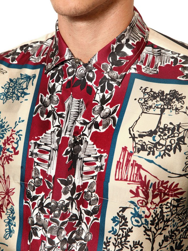 Dolce & Gabbana Printed Silk Shirt in Red for Men | Lyst