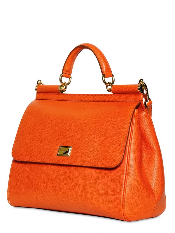 Lyst - Dolce & gabbana Miss Sicily Saffiano Leather Top Handle in Orange
