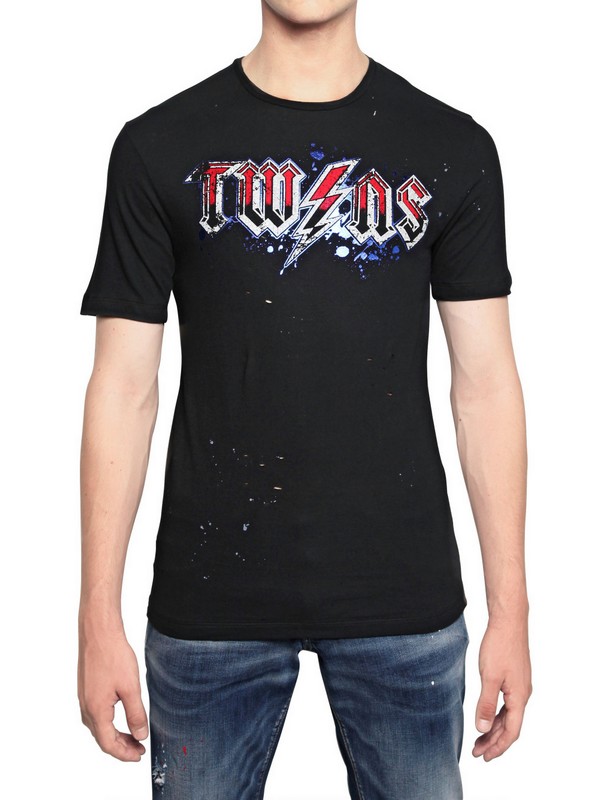 Dsquared Twins Print Cotton Linen Jersey T Shirt In Black For Men Lyst