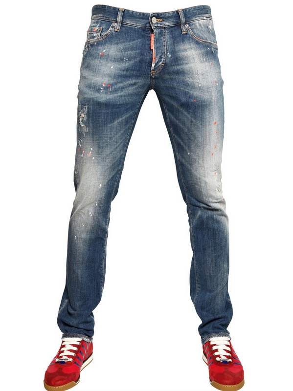 Lyst - Dsquared² Stretch Denim Neon Slim Fit Jeans in Blue for Men
