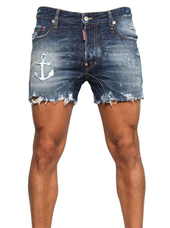 Lyst - Dsquared² Anchor Distressed Denim Shorts in Blue for Men