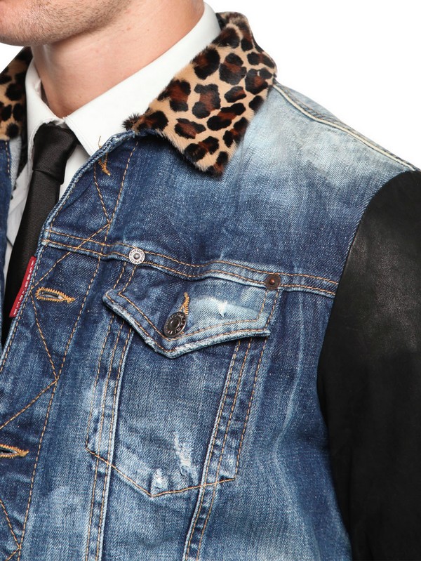 denim jacket with leopard print collar