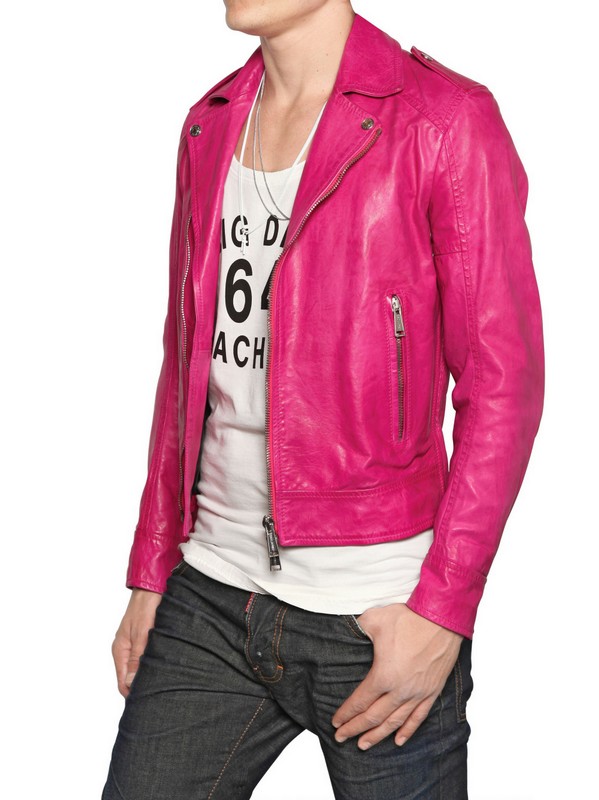 DSquared² Chiodo Leather Jacket in Fuchsia (Pink) for Men | Lyst