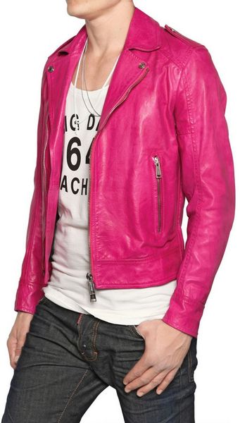 Dsquared2 Chiodo Leather Jacket in Pink for Men (fuchsia) | Lyst