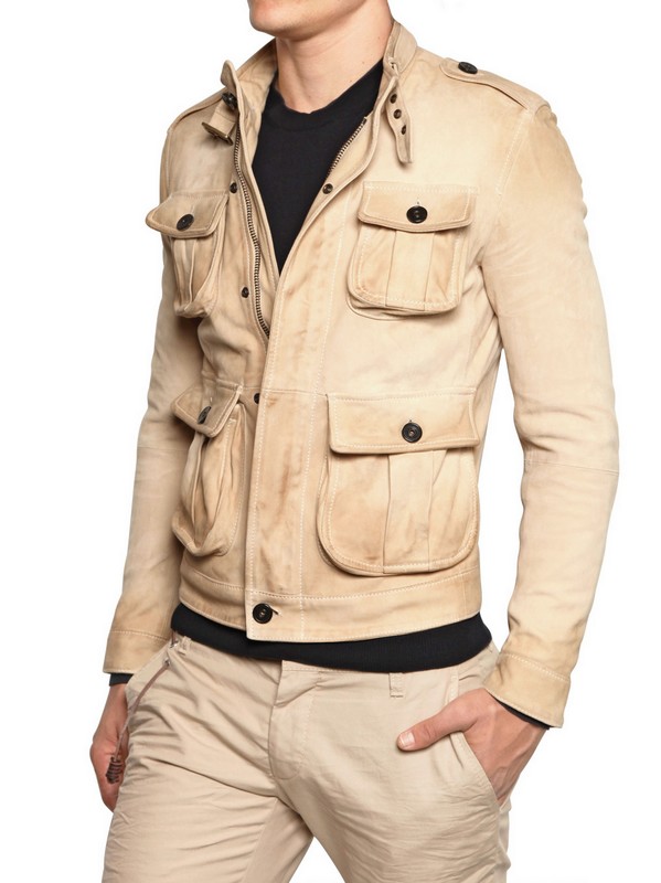 DSquared² Washed Suede Military Bomber Jacket in Stone (Natural) for