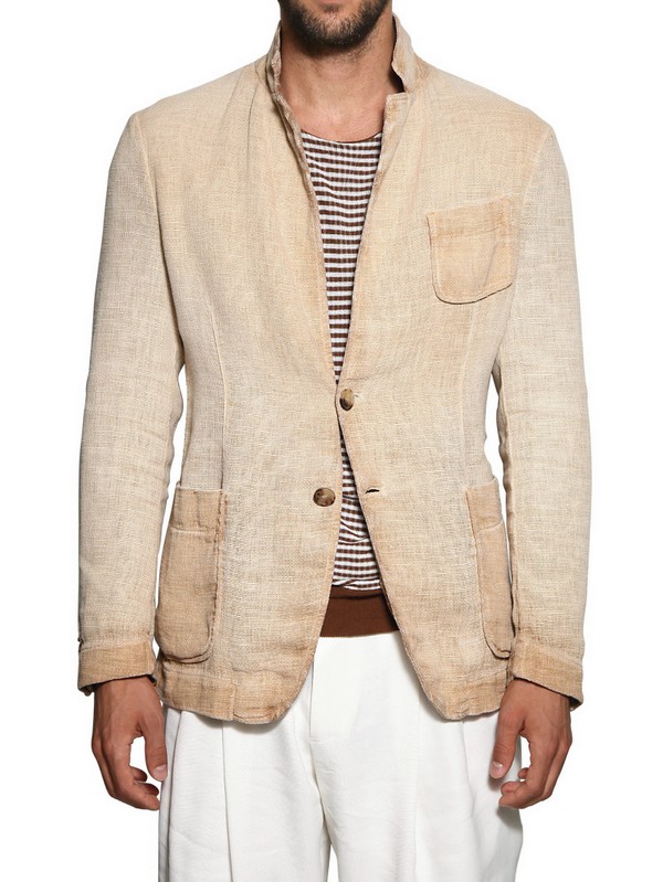 Armani Linen Blend Gauze Dyed Jacket in Beige (Natural) for Men