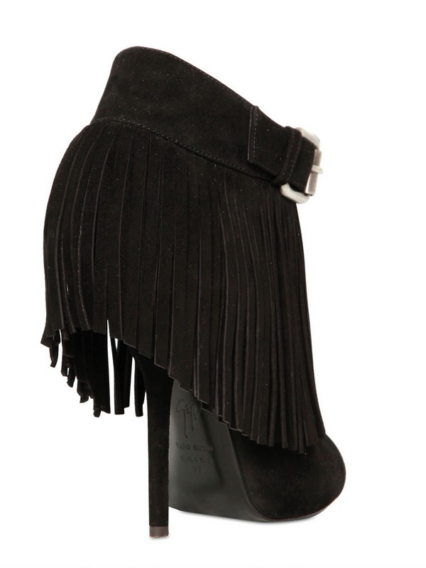 Giuseppe zanotti 130mm Suede Fringed Low Boots in Black | Lyst