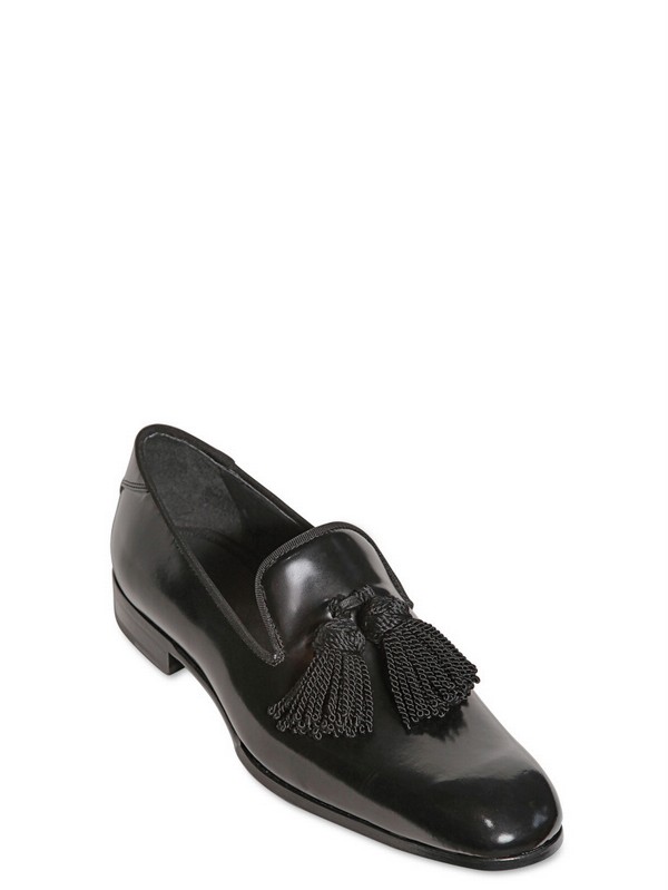 black shiny tassel loafers