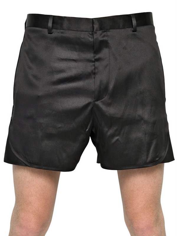 Lanvin Silk Satin Shorts in Black for Men