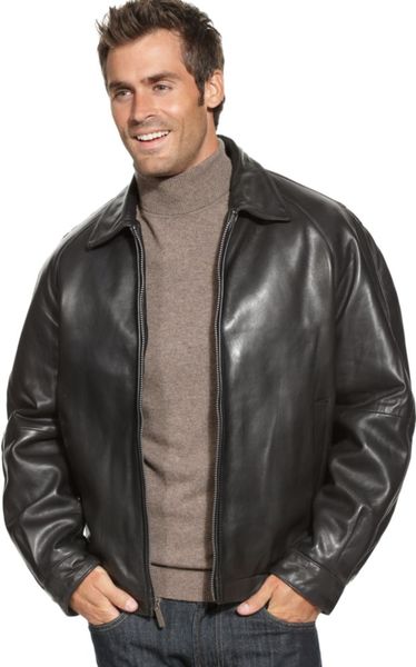 Perry Ellis Lambskin Leather Bomber Jacket in Black for Men | Lyst