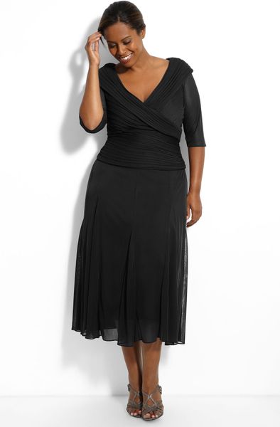 Alex Evenings Portrait Collar Mesh Dress Plus in Black (start of color ...