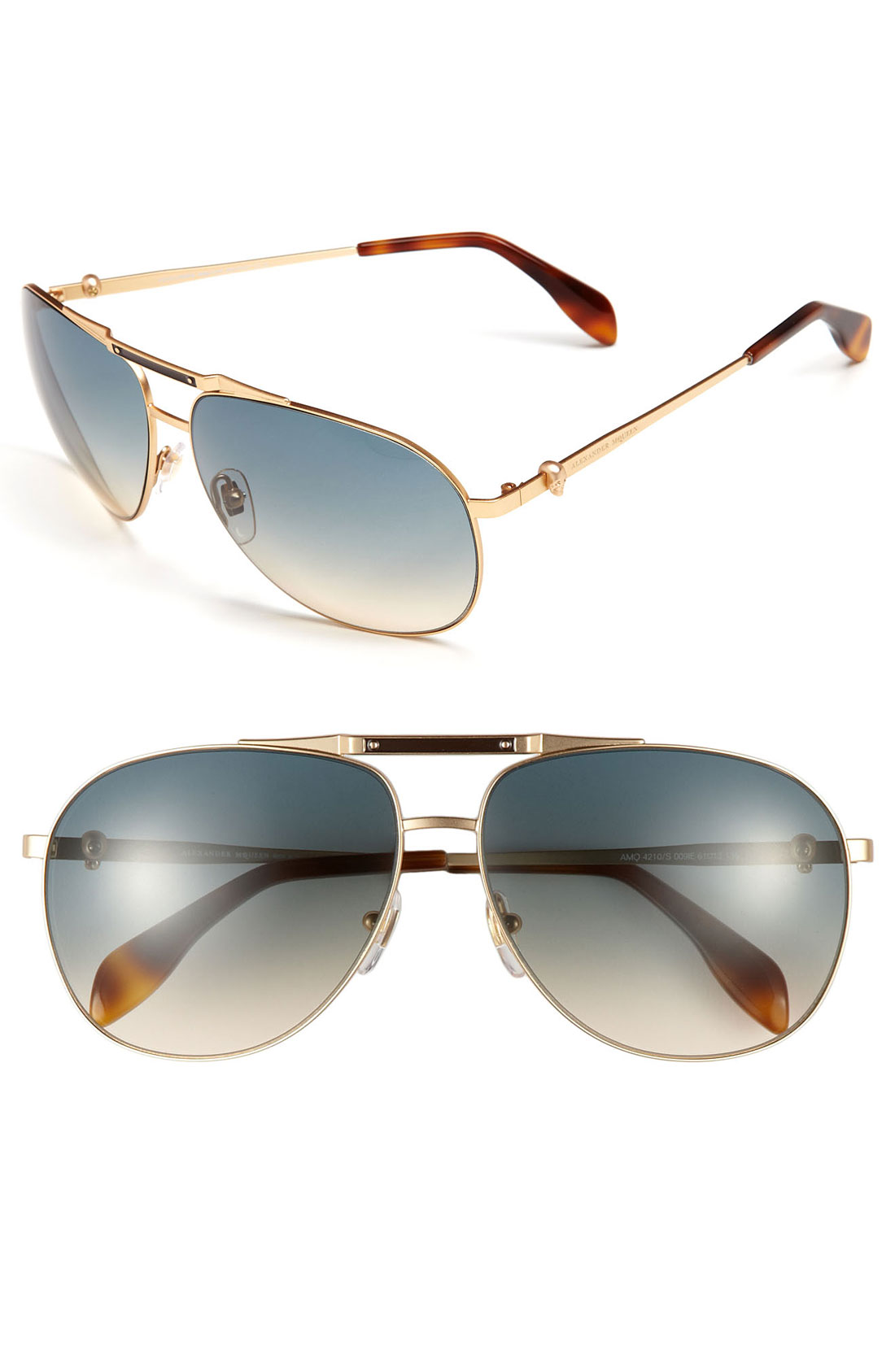 Alexander Mcqueen Metal Aviator Sunglasses in (gold shiny matte/ blue ...