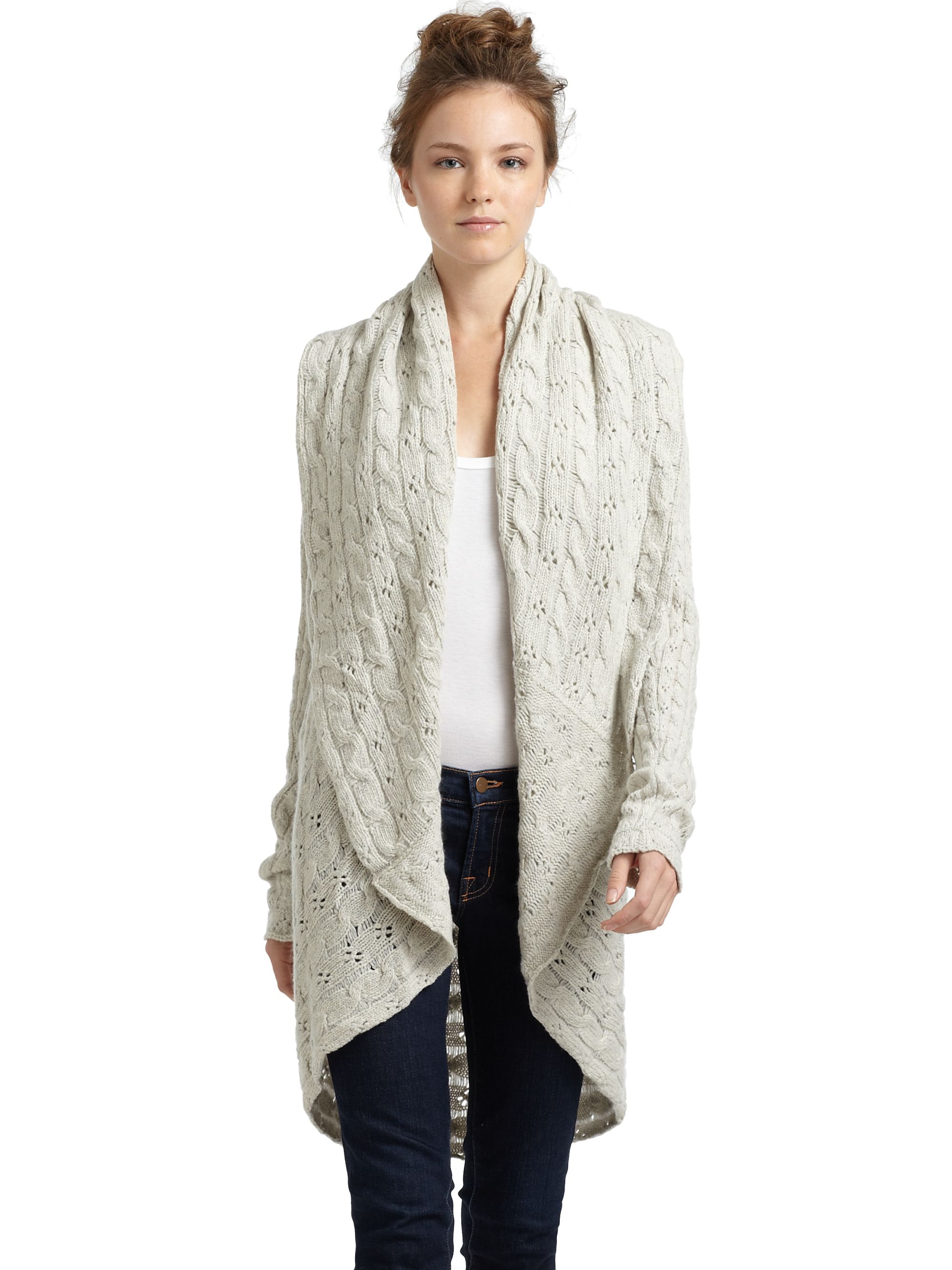 Autumn Cashmere Cashmere Pointelle Drape Cardigan In Gray Lyst