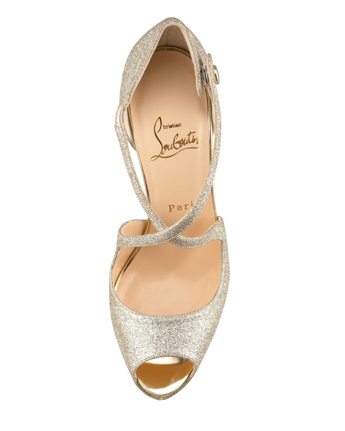 christian louboutin exagona glitter crisscross red sole pump gold ...