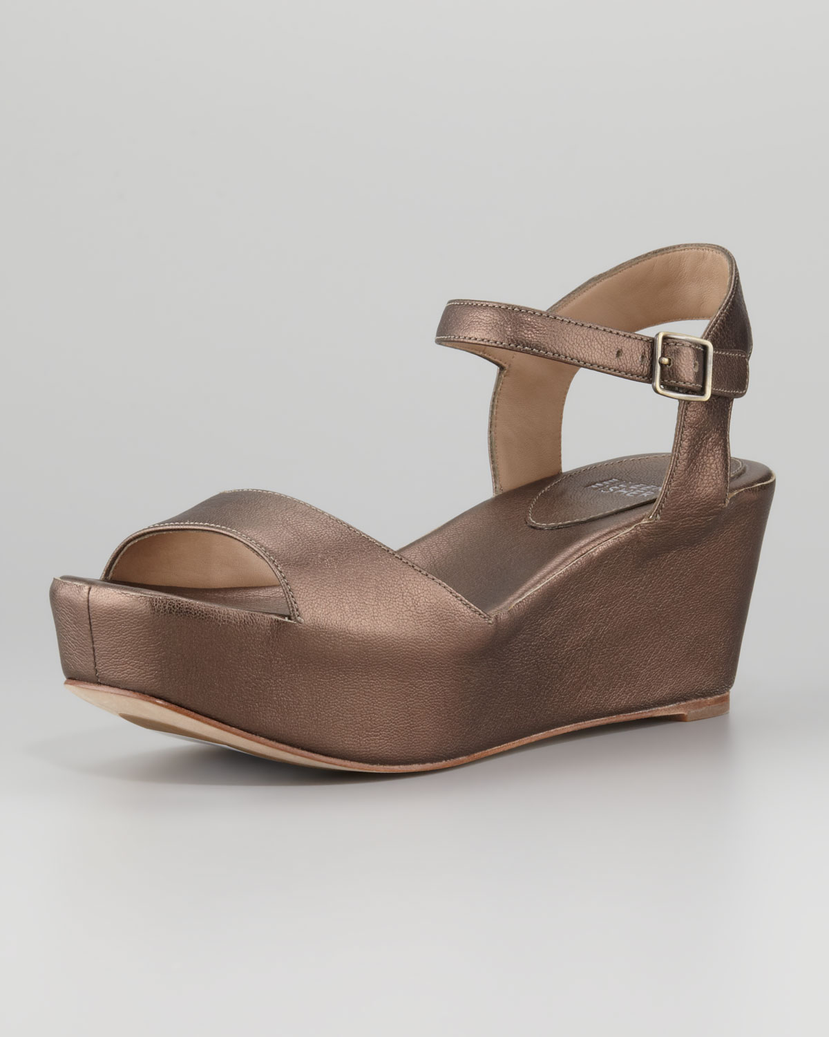 Eileen Fisher Metallic Leather Wedge Sandal in Bronze (Brown) - Lyst