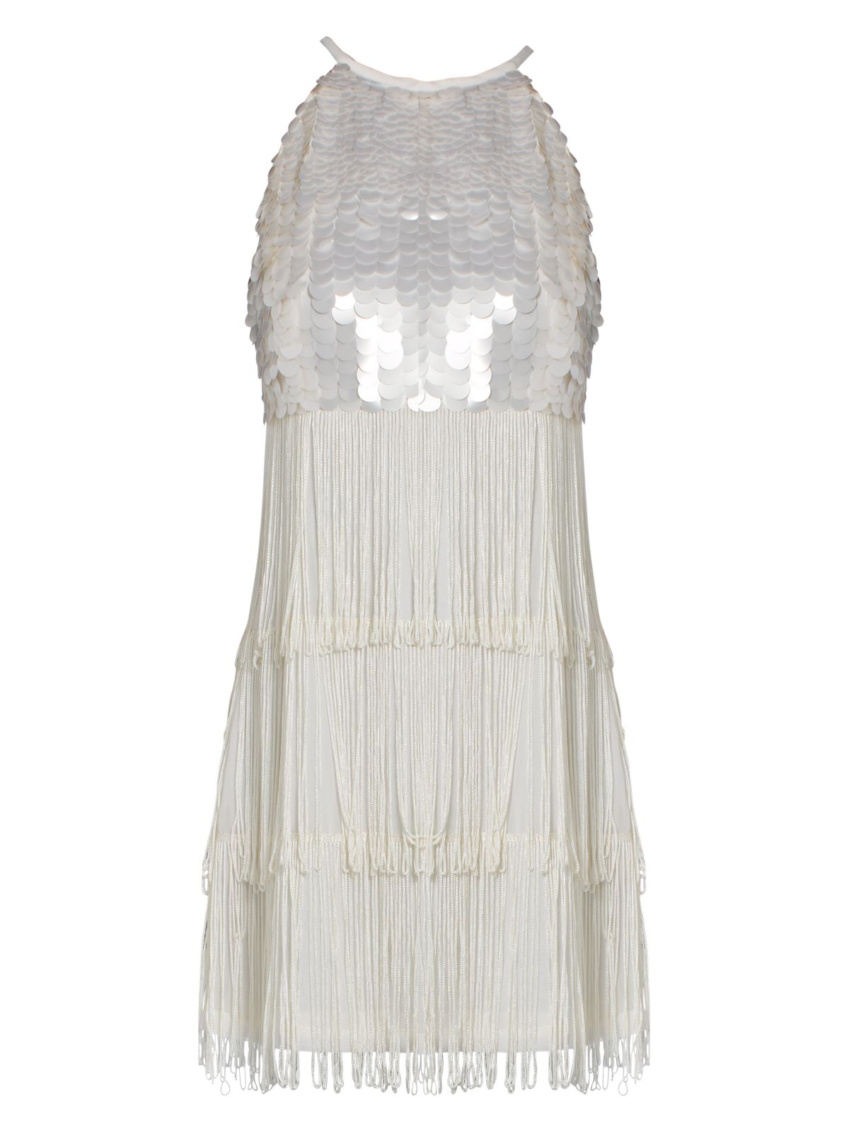 white sequin tassel dress