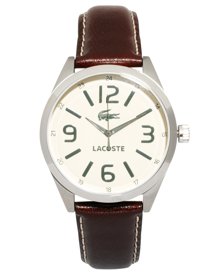 Lacoste Brown Leather Strap Watch for Men - Lyst