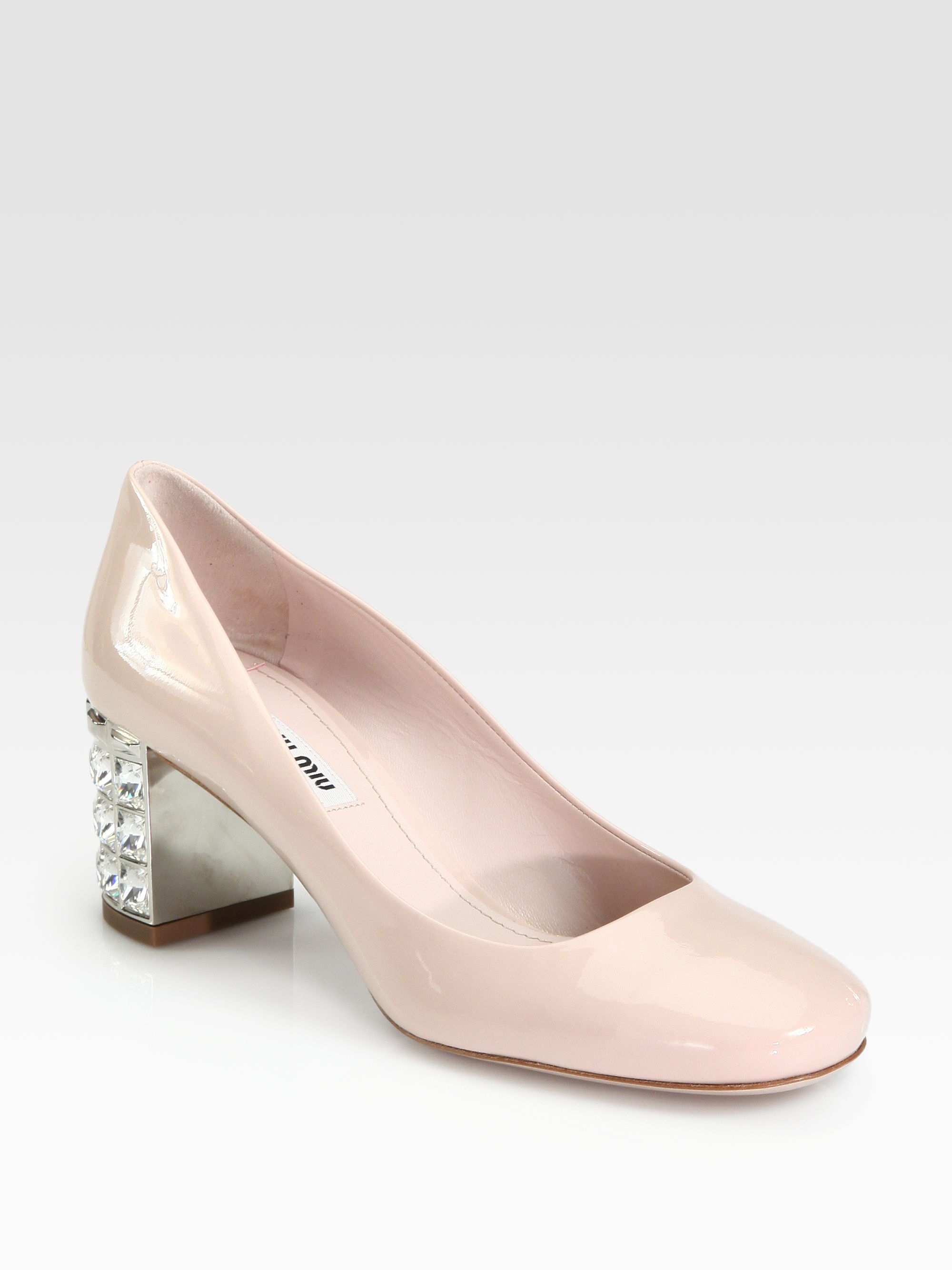 Miu Miu Patent Leather Crystal Heel Pumps in Blush (Pink) - Lyst