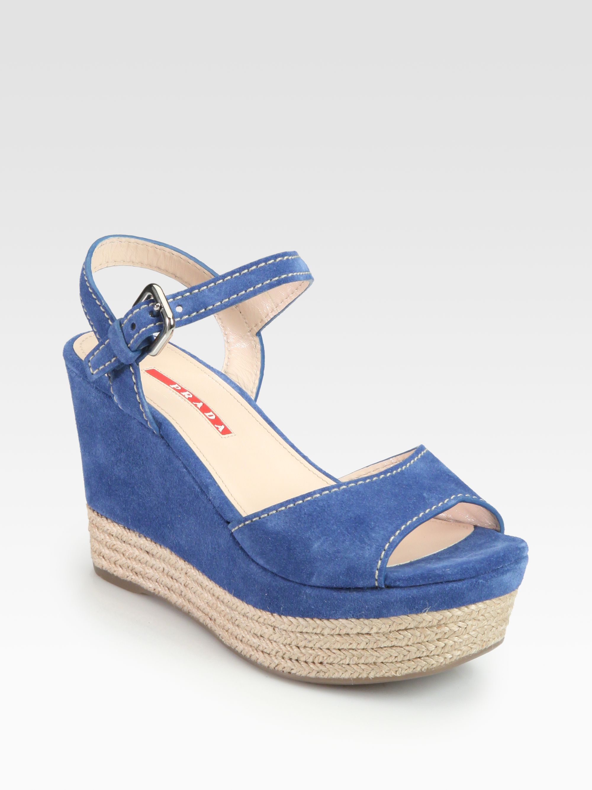 Prada Suede Espadrille Wedge Sandals in Blue (bluette) | Lyst