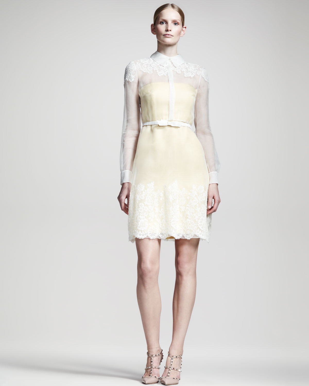 Lyst Valentino Lacetrim Organza Dress In White Gallery