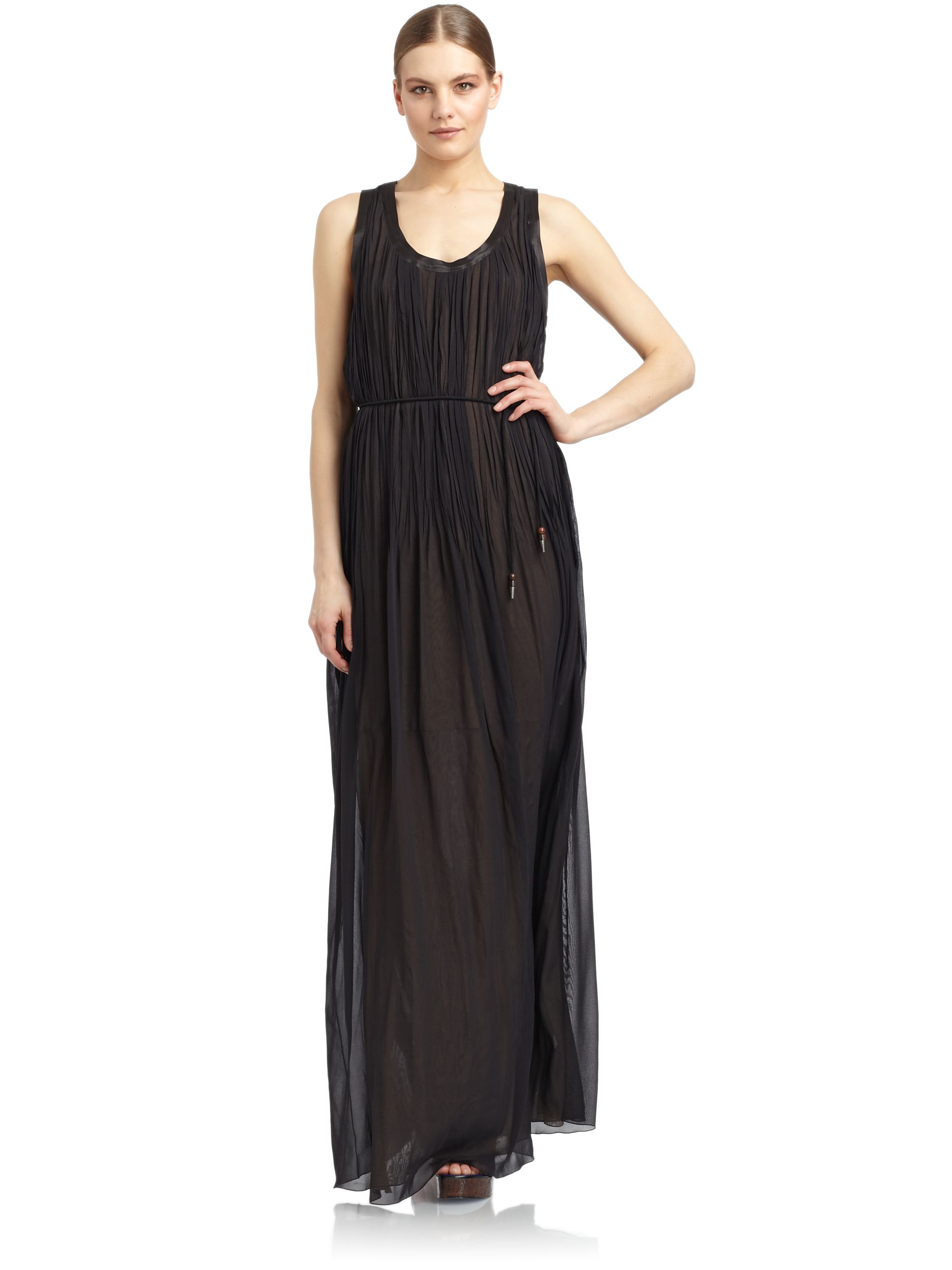 Costume national Silk Crinkle Maxi Dress in Black | Lyst