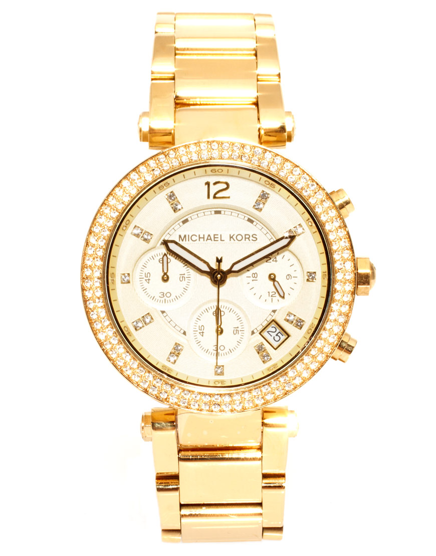 Lyst - Michael Kors Oversized Gold Crystal Chronograph Watch in Metallic