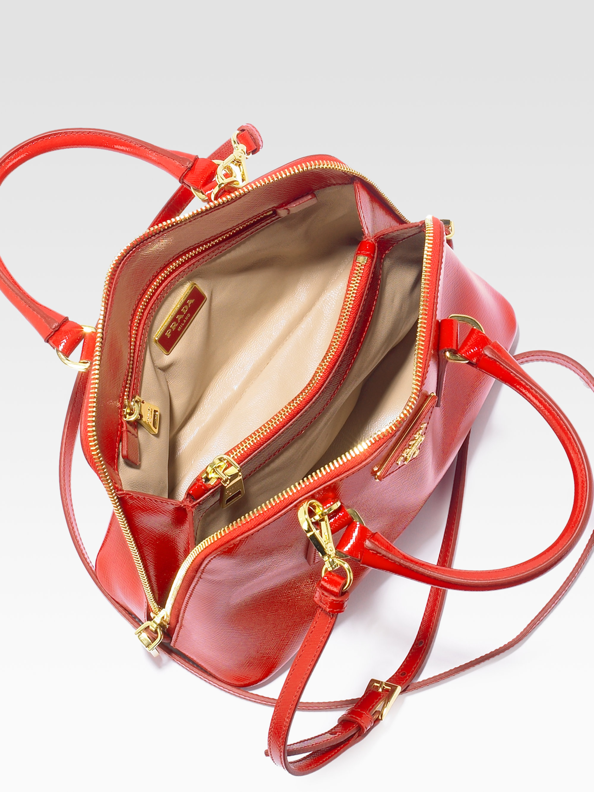 Prada Saffiano Vernice Small Round Tophandle Bag in Red | Lyst Prada Saffiano Vernice Small Round Tophandle Bag in Red | Lyst