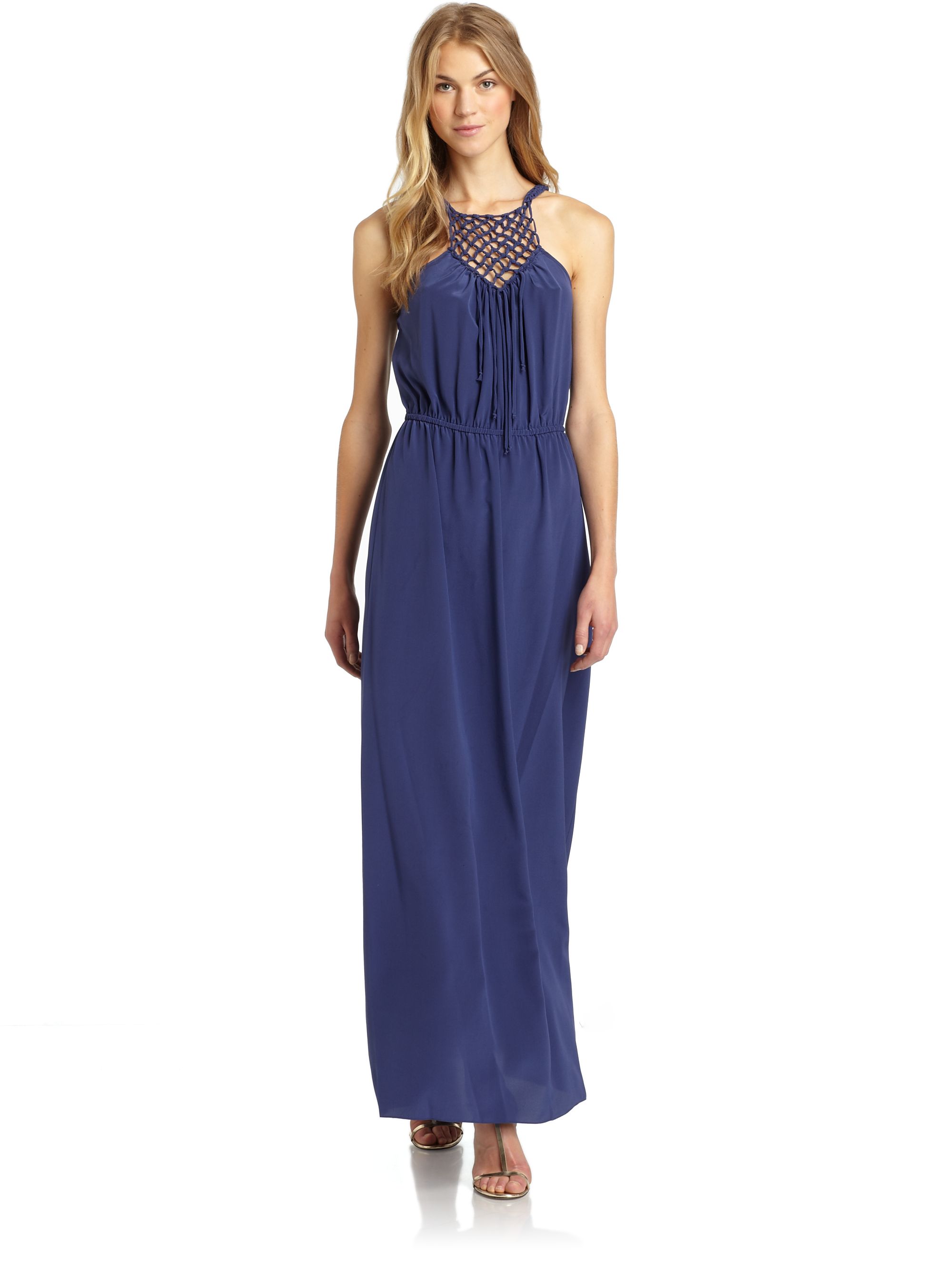 Rebecca Taylor Silk Macrame Maxi Dress in Blue (marine) | Lyst