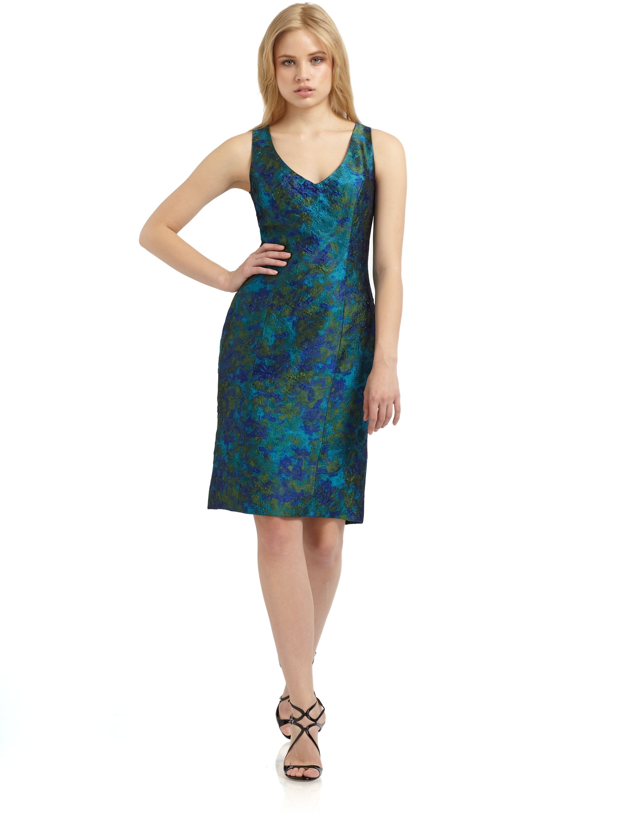 Theia Brocade Sheath Dress in Blue (teal) | Lyst