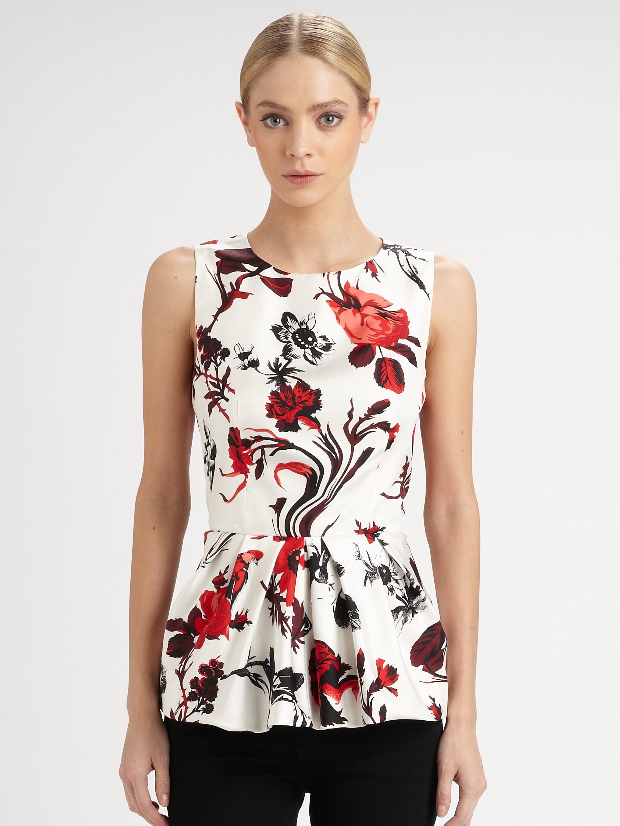 Tibi Bell Silk Twill Peplum Top in White | Lyst