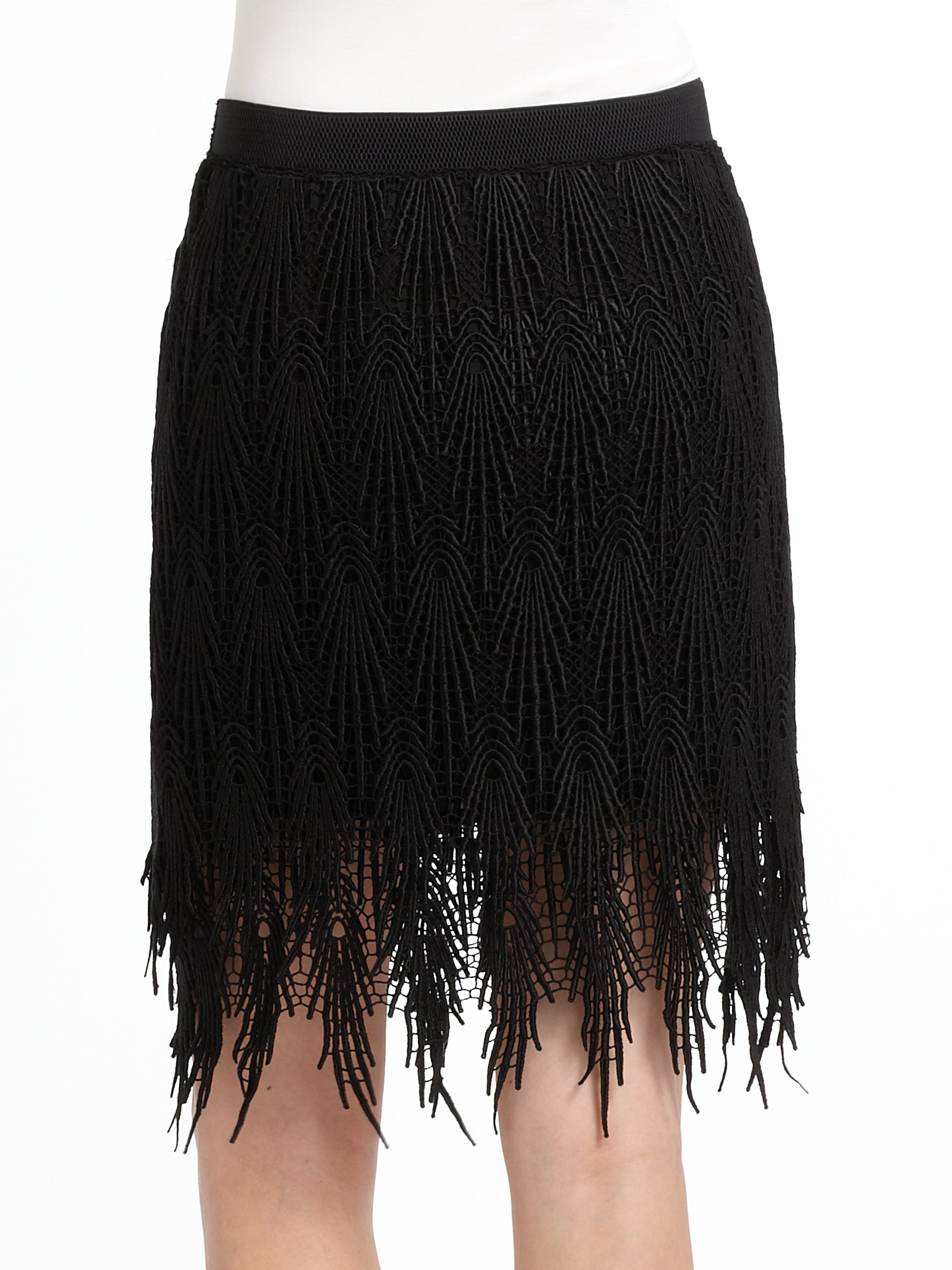 Vivienne Tam Lace Fringe Skirt in Black | Lyst