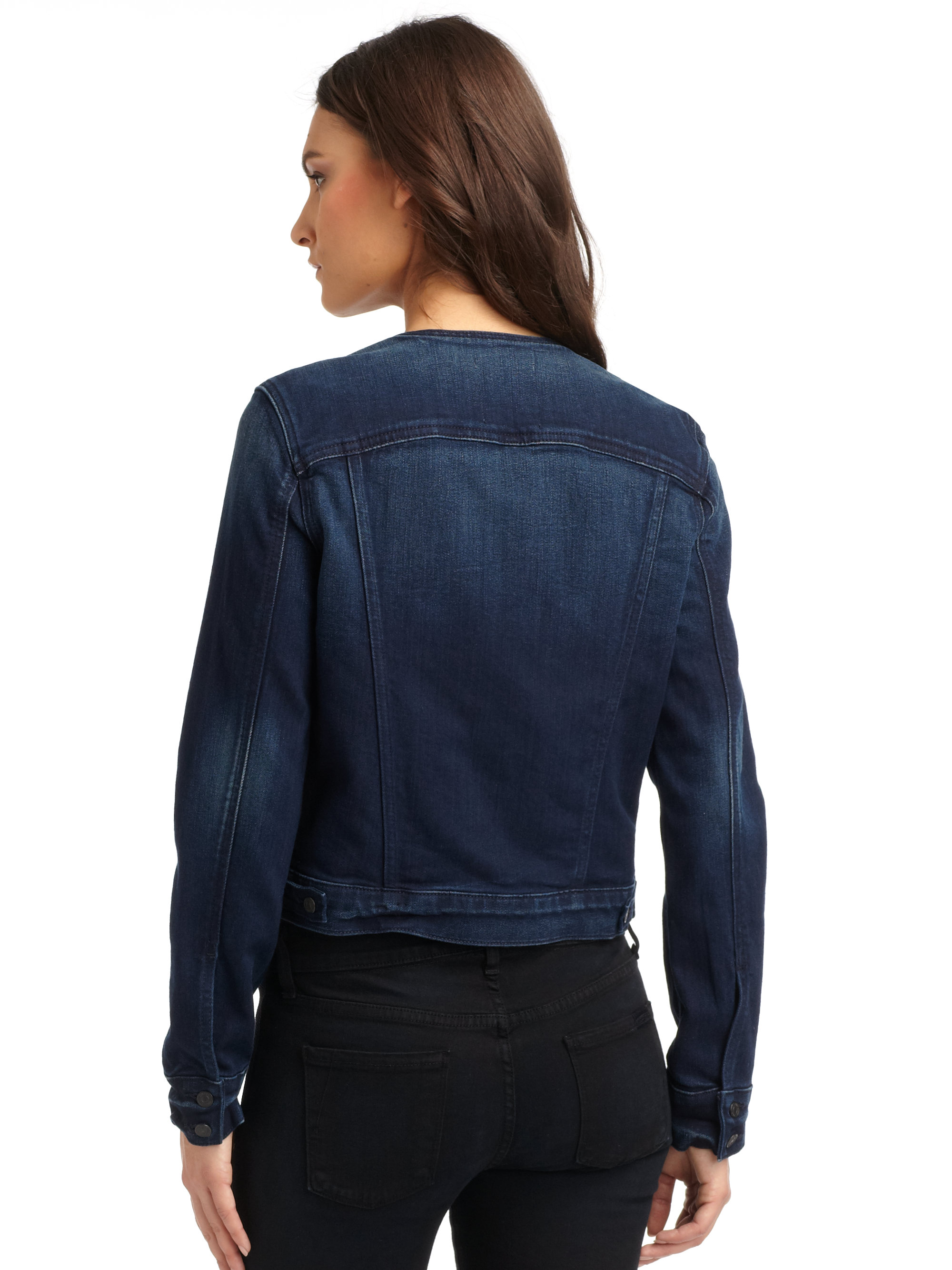 7 for all mankind Studded Leather Denim Jacket in Blue | Lyst