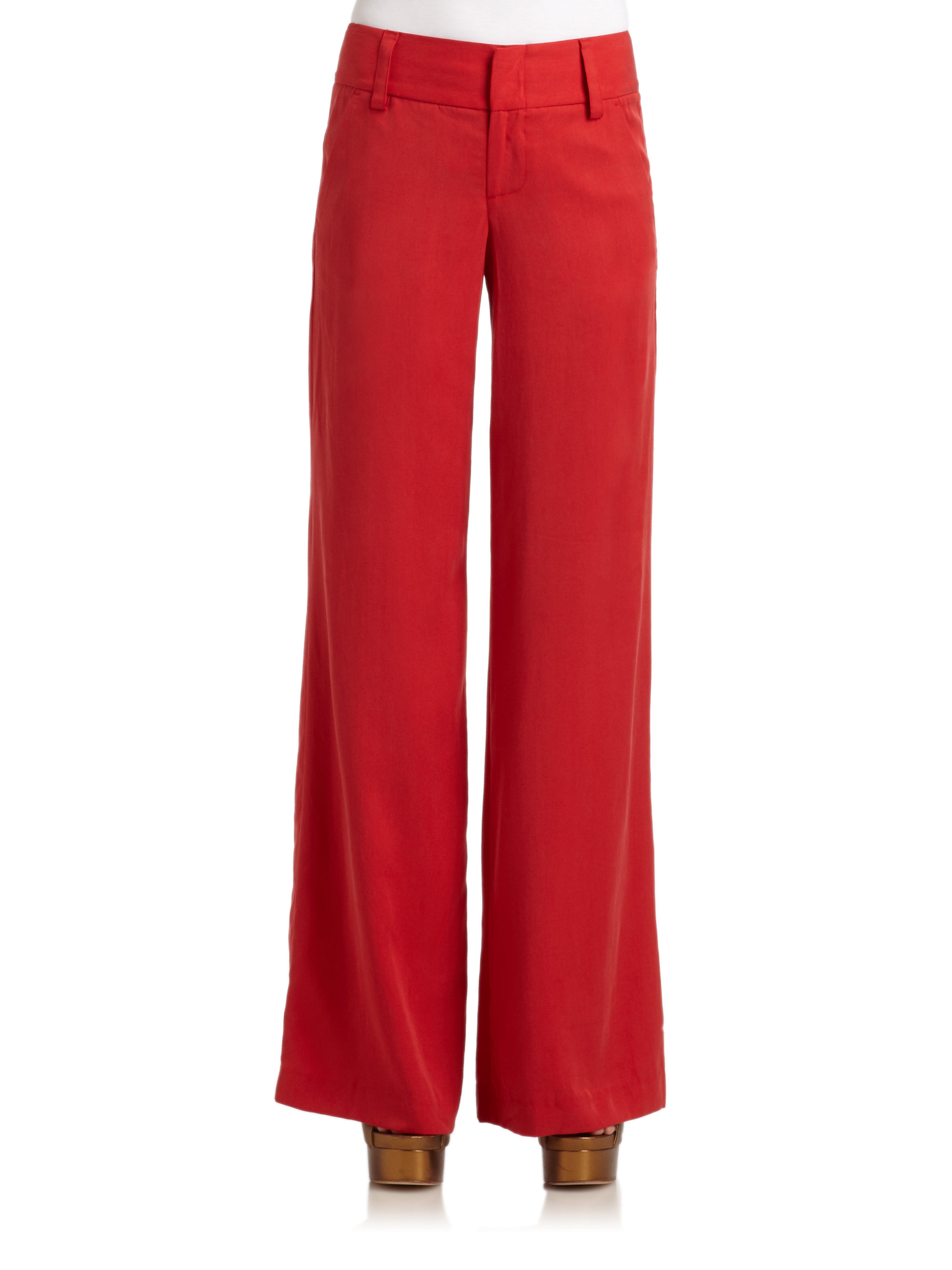 Alice + olivia Extra Wide Leg Pants in Red | Lyst