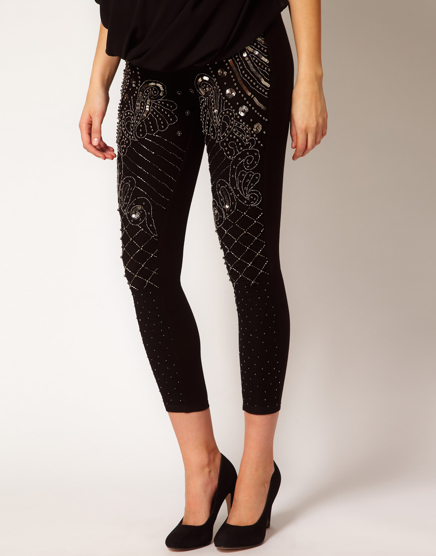 ASOS Leggings with Beaded Embellishment in Black Lyst